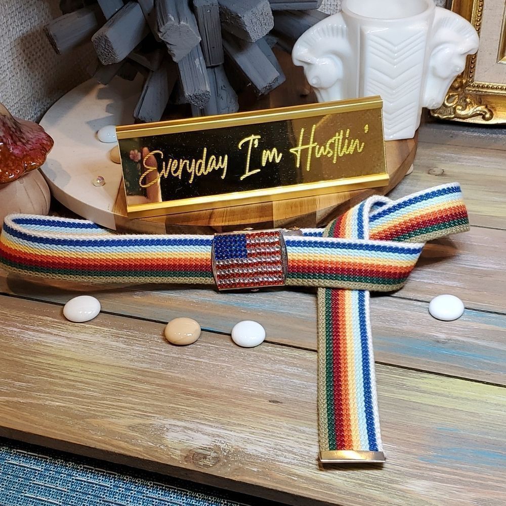 Vintage Adjustable Rainbow Flag Rhinestone Buckle Belt